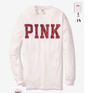 💗VS PINK RED & BLACK LEOPARD LOGO CAMPUS TEE